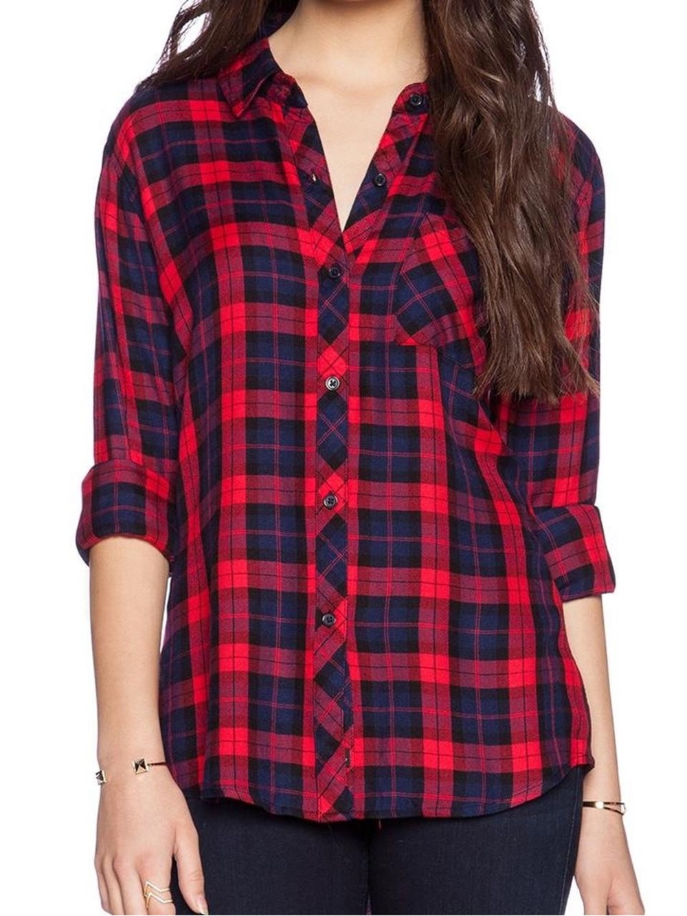Rails Chic Hunter Classic Red Blue Plaid Button-Down Shirt Women’s Size Large L